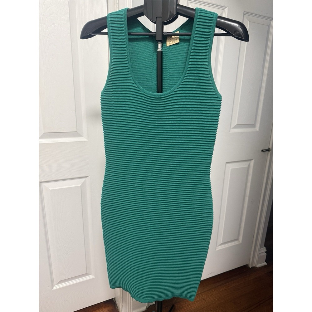 Torn by Ronny Kobo Jade Green ribbed Sleeveless Bodycon Dress